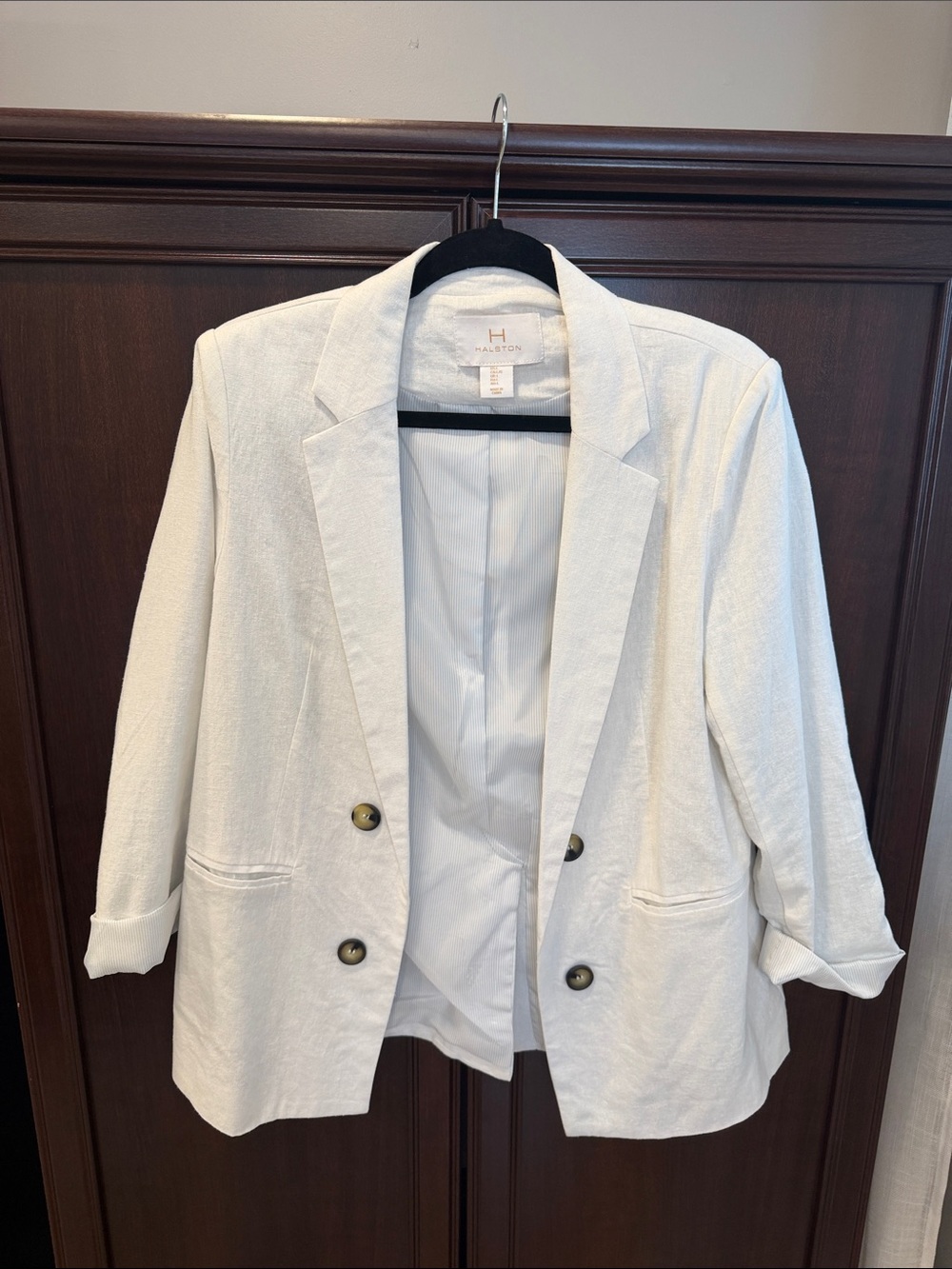 Halston Heritage -White Relaxed Linen-Blend Blazer
